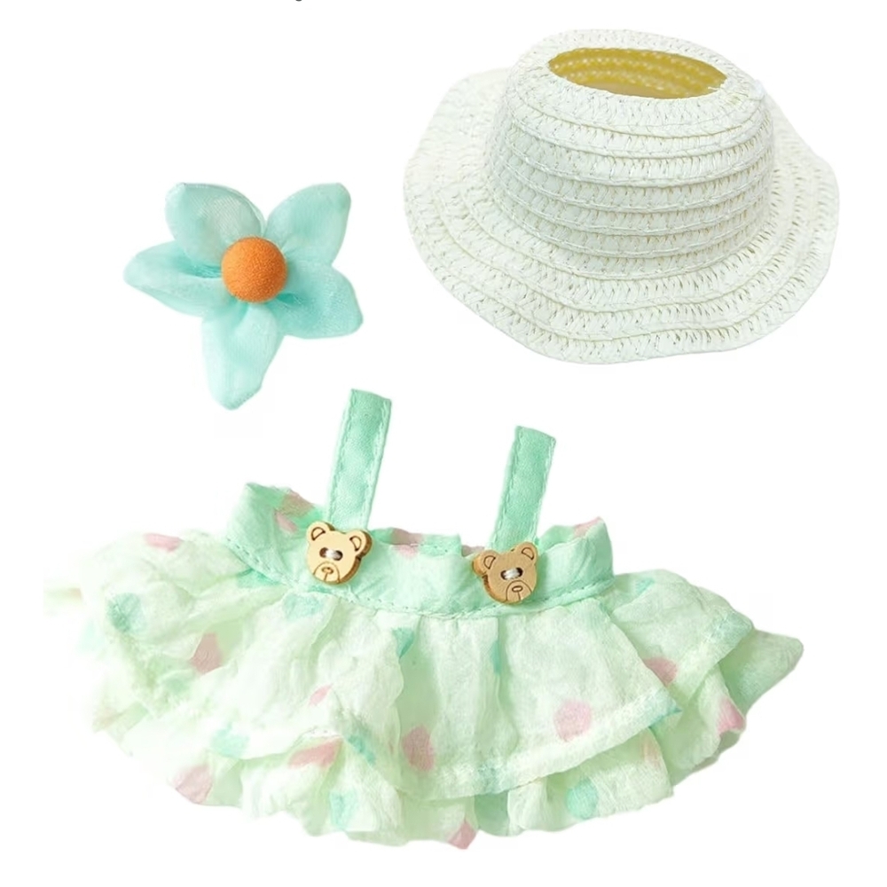 🆕️ Mint Green Labubu Outfit Kids Toy Dress Skirt Hat Set
